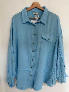 easel Light Blue Gauze Button-Down Shirt